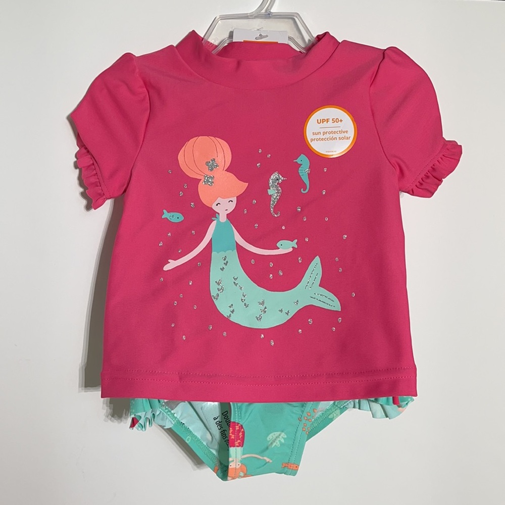 Baby Girl’s 2 Piece Pink Mermaid Swimsuit with Swimsuit and Bottoms